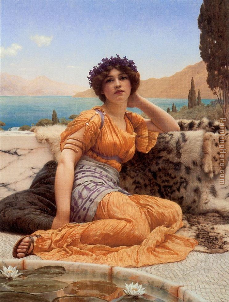 With Violets Wreathed and Robe of Saffron Hue painting - John William Godward With Violets Wreathed and Robe of Saffron Hue art painting